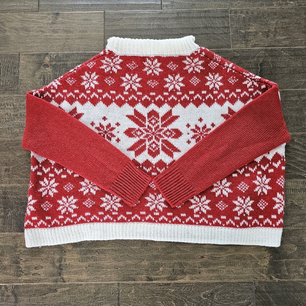 Yes Lola by Anthropologie Red & White Mock Turtleneck Oversized Sweater Sz Sm - Picture 5 of 5